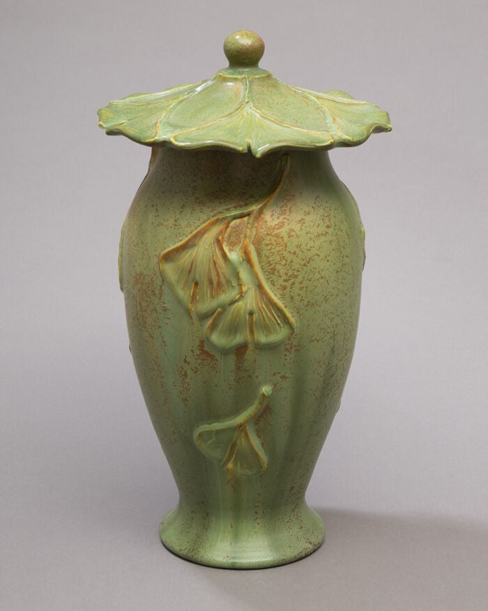 Lidded Gingko Ceramic Pottery Jar
