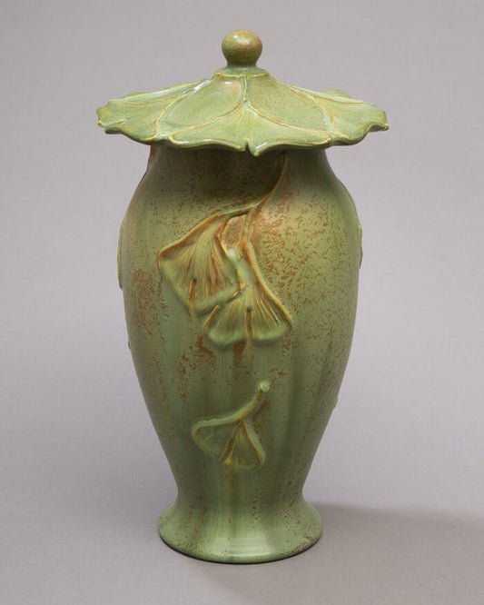 Lidded Gingko Ceramic Pottery Jar