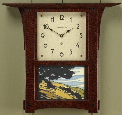 Arts & Crafts Wall Clock with California Oak Tile
