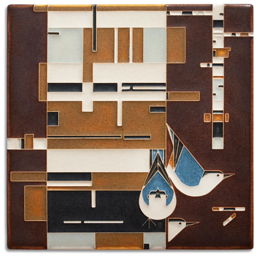 Birch Bark & Birds - 8x8 Motawi Tileworks Tile